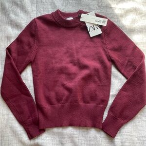 NEW Zara Women's Burgundy Crew Neck Sweater